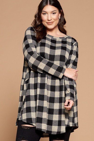 Sale - Soft Knit Buffalo Plaid Tunic Top – On Sale Now