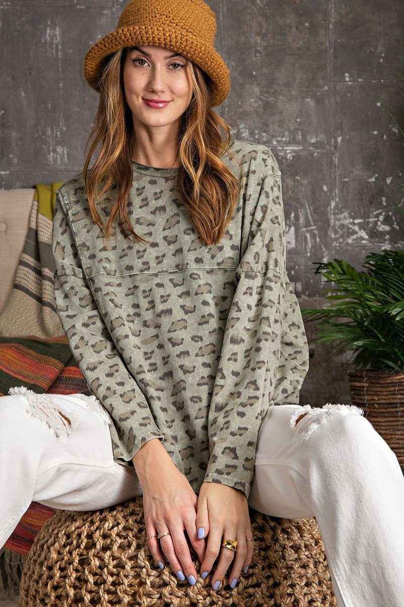 Sale - Leopard Printed Garment Dye Loose Fit Knit Top – On Sale Now