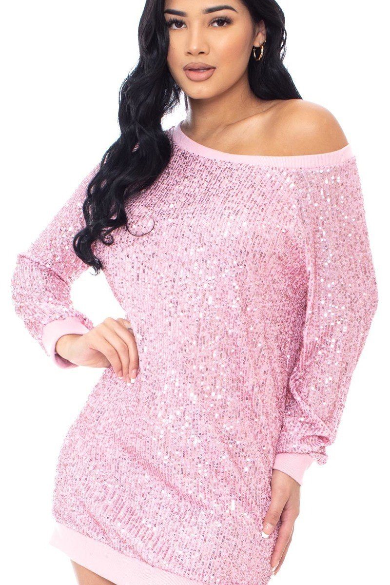 Sale - Sequin Wide Neck Boxy Mini Dress – On Sale Now