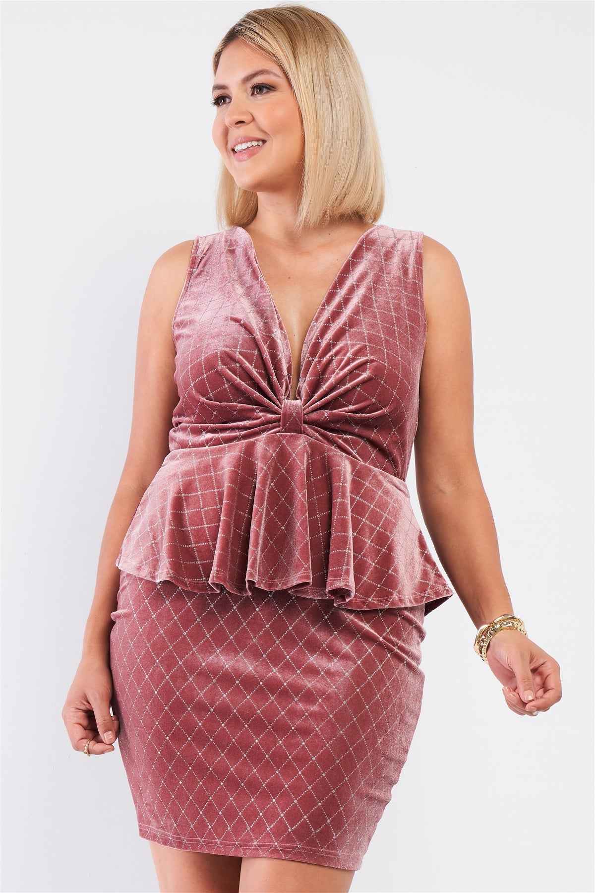 Plus Size Quilted Glitter Print Sleeveless Bow Gathered Plunging V-neck Flare Hem Fitted Mini Dress β Stylish & Comfortable β menβs fashion, stylish and versatile