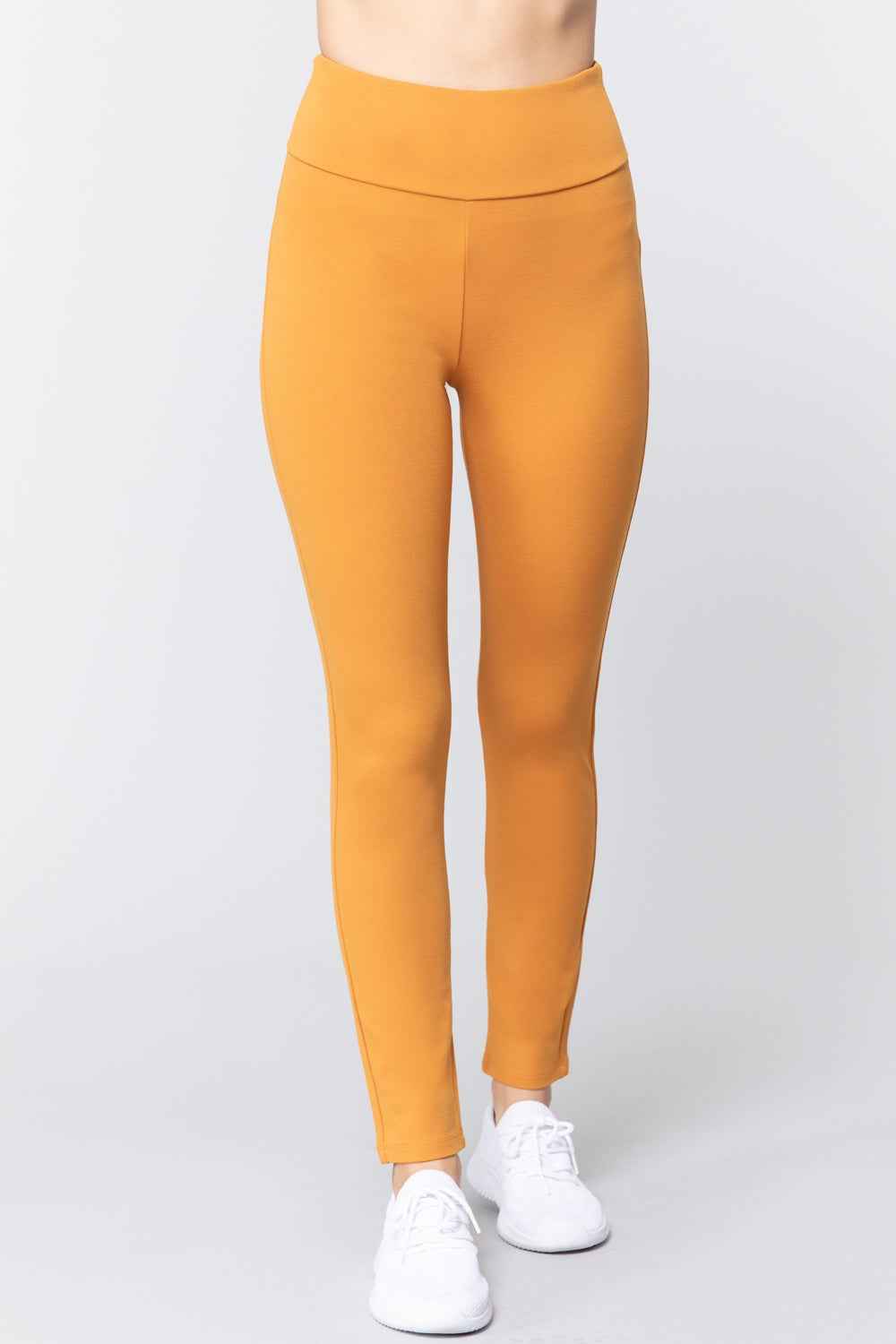 Waist Band Long Ponte Pants – mustard, fashion, women style