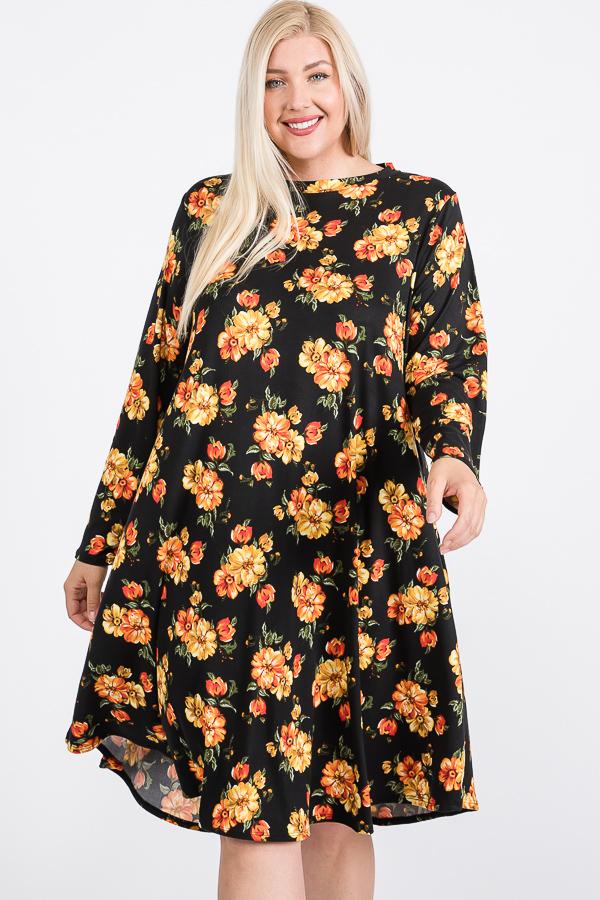 Plus Size Floral Mock Neck Hidden Pocket Round Hem Midi Dress β Stylish & Comfortable β menβs fashion, stylish and versatile