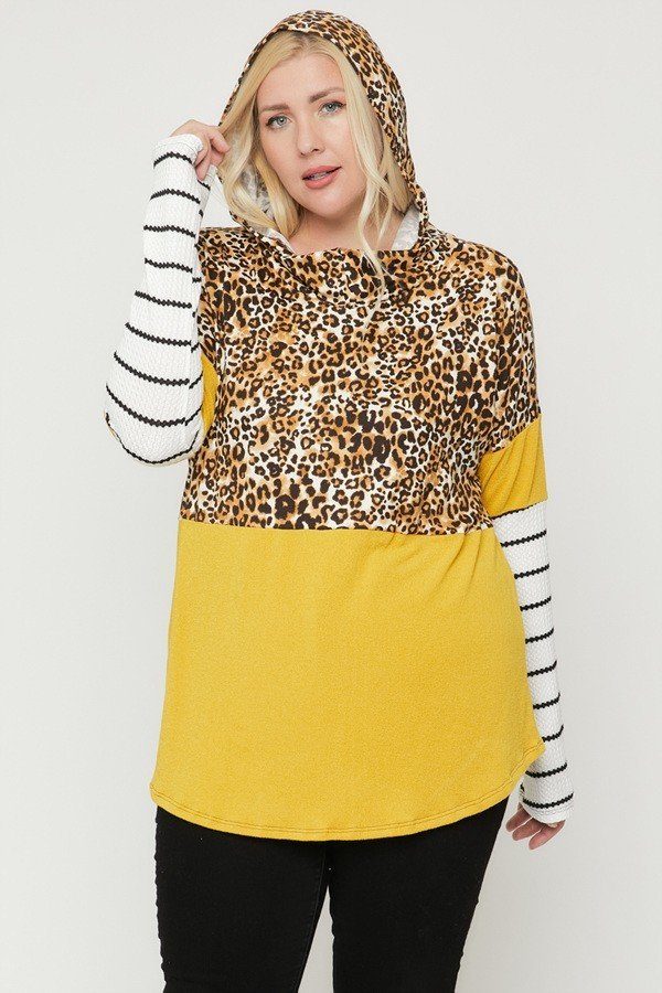 Plus Size Color Block Hoodie Featuring A Cheetah Print β Stylish & Comfortable β menβs fashion, stylish and versatile