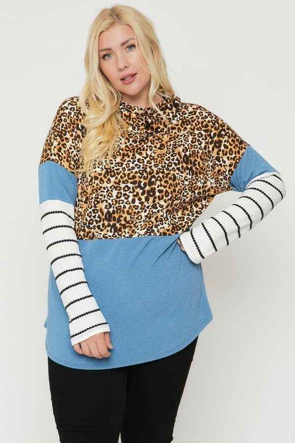 Plus Size Color Block Hoodie Featuring A Cheetah Print β Stylish & Comfortable β menβs fashion, stylish and versatile