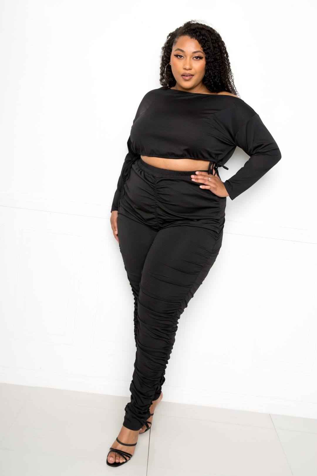 Plus Size Off Shoulder Cropped Top And Ruched Leggings Sets β Stylish & Comfortable β menβs fashion, stylish and versatile