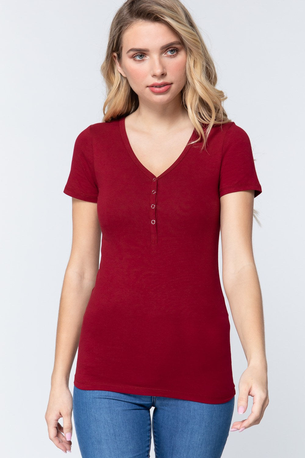 Sale - Short Slv V-neck Henley Knit Top – On Sale Now