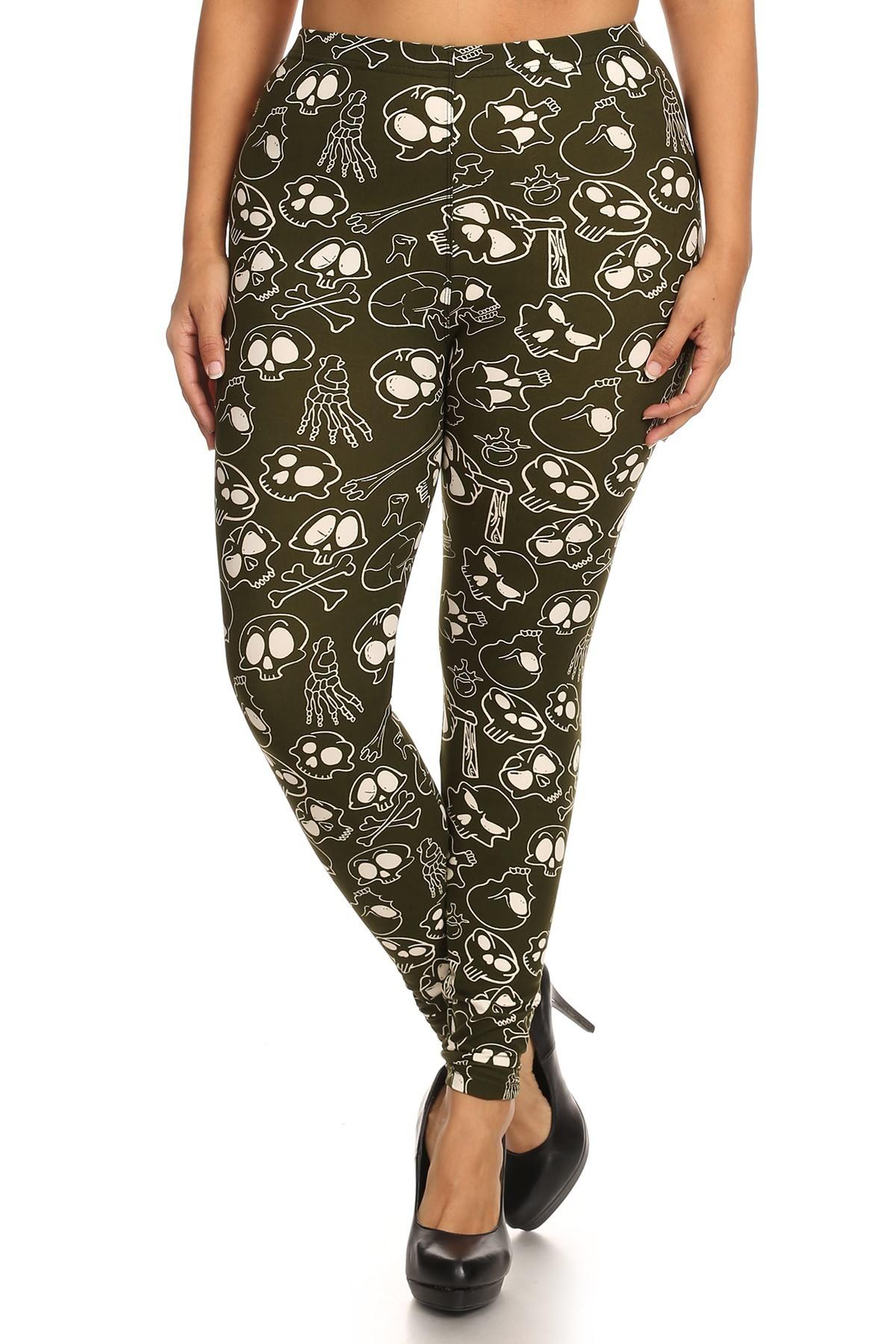 Plus Size Skulls And Bones Graphic Printed Knit Legging With Elastic Waist Detail. High Waist Fit. β Stylish & Comfortable β menβs fashion, stylish and versatile