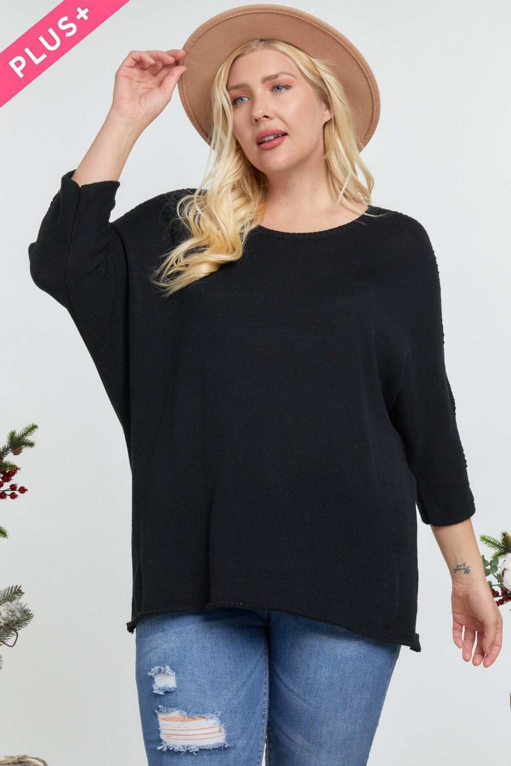 Plus Size Solid Round Neck 3/4 Sleeve Sweater Top β Stylish & Comfortable β menβs fashion, stylish and versatile