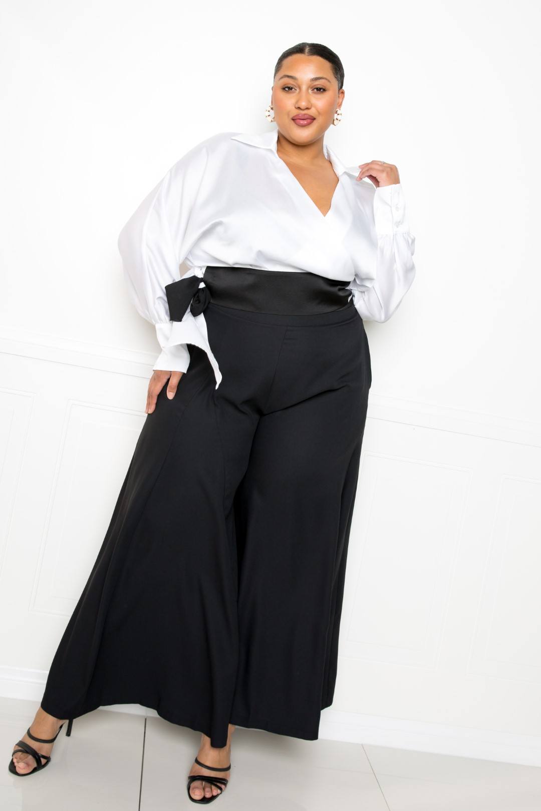 Plus Size Satin Long Sleeve Tie Waist Wrap Top β Stylish & Comfortable β menβs fashion, stylish and versatile