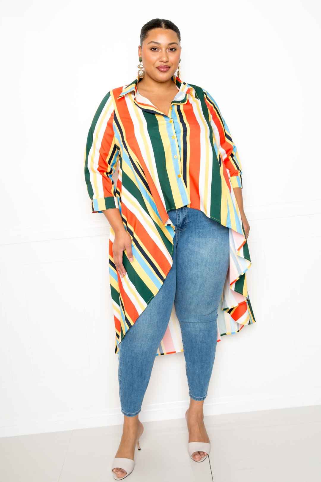 Plus Size Striped Hi Low Shirt β Stylish & Comfortable β menβs fashion, stylish and versatile