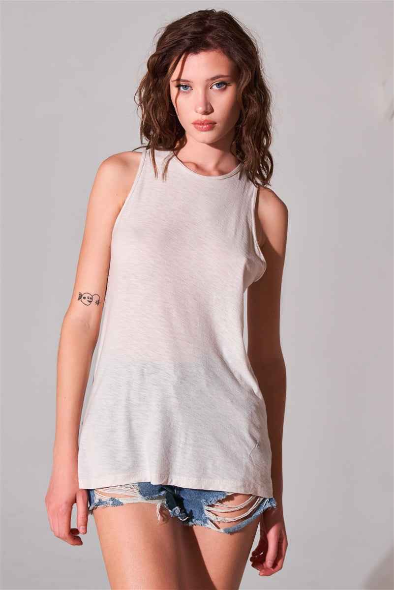 Sale - Sleeveless Crew Neck Cut-out Back Detail Longline Top – On Sale Now