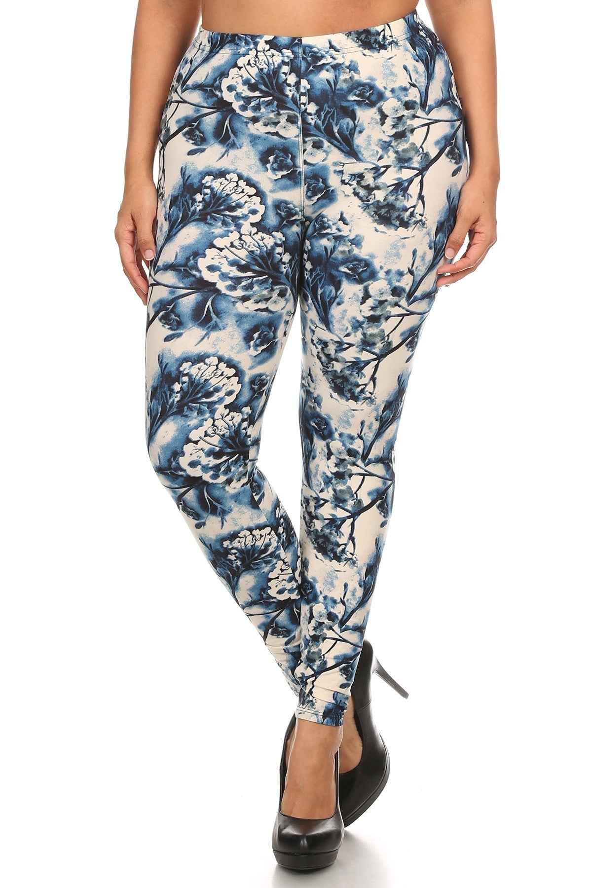 Plus Size Floral Print, Full Length Leggings In A Slim Fitting Style With A Banded High Waist – Stylish & Comfortable – men’s fashion, stylish and versatile