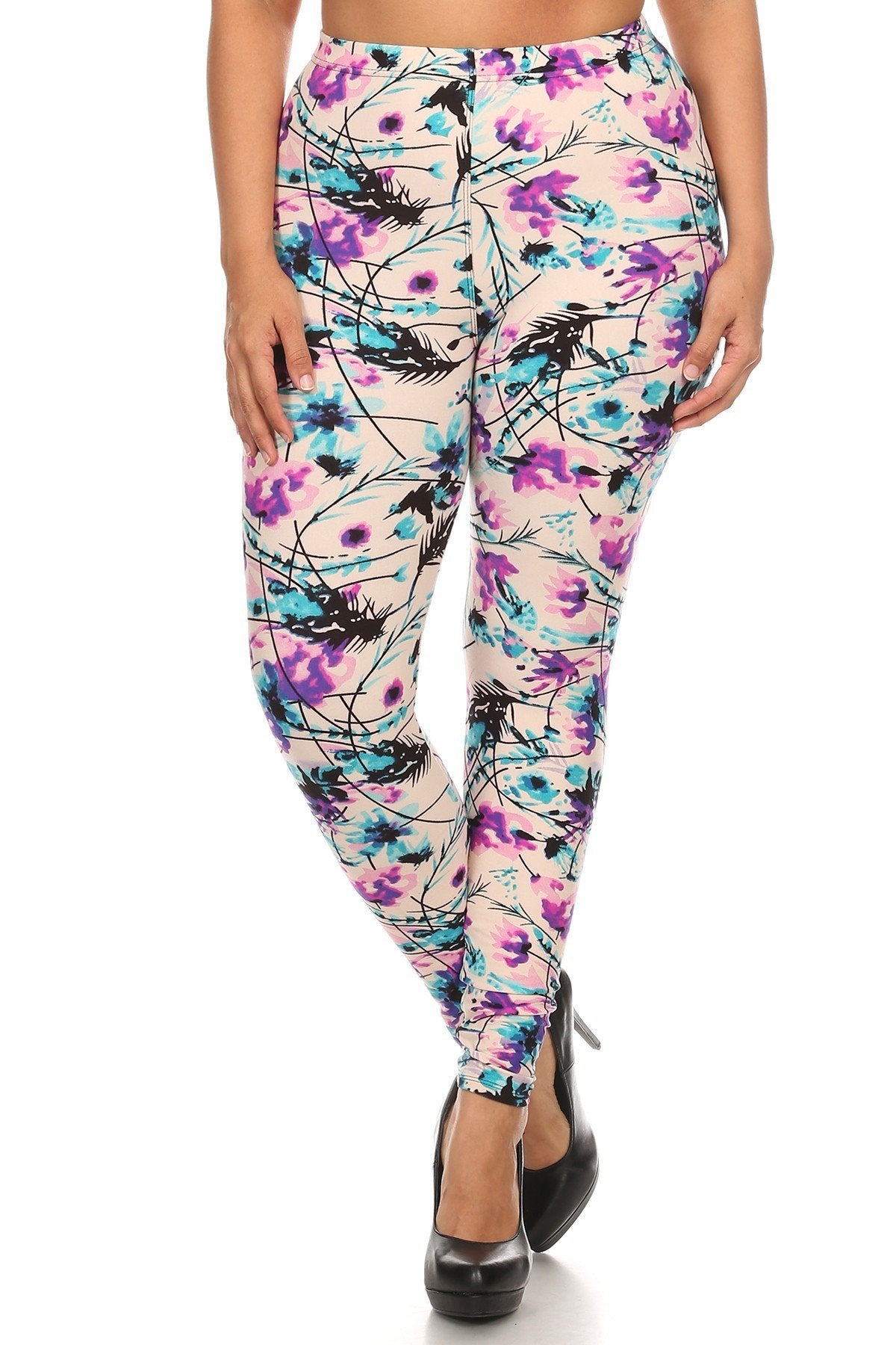 Plus Size Floral Print, Full Length Leggings In A Slim Fitting Style With A Banded High Waist β Stylish & Comfortable β menβs fashion, stylish and versatile