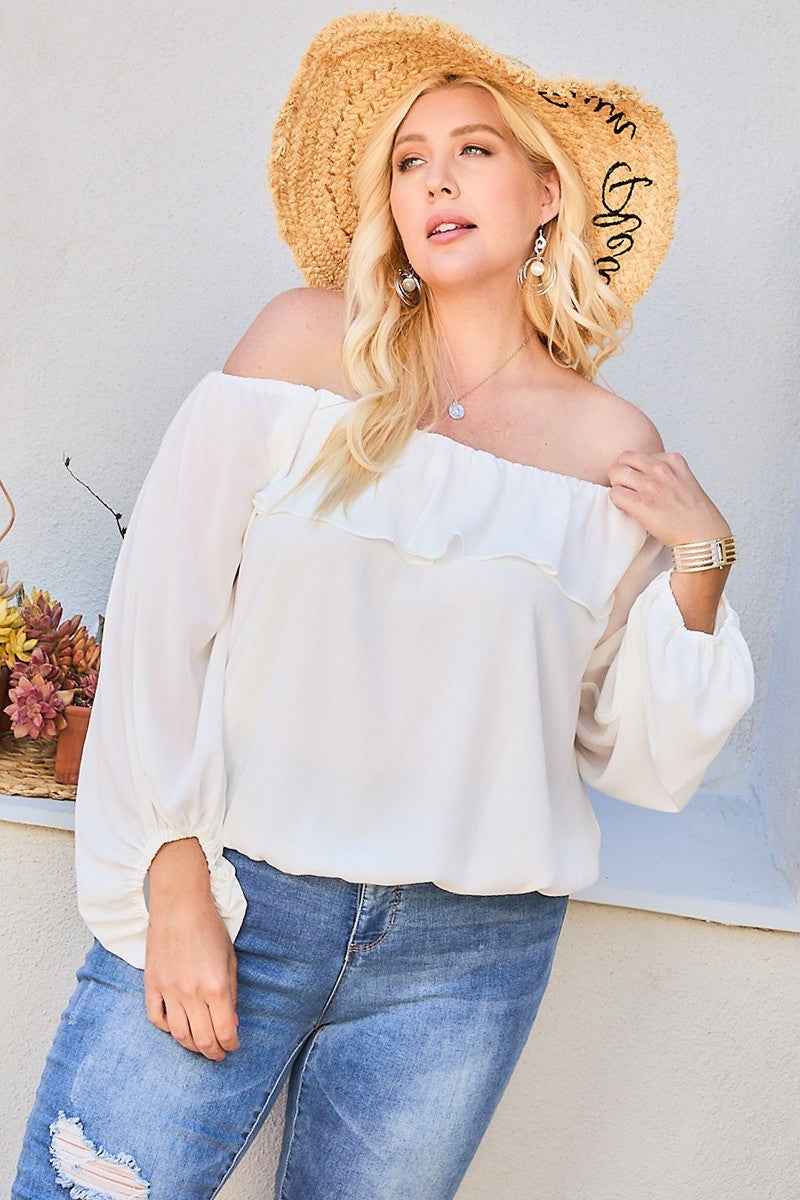 Plus Size Off Shoulder Ruffle Bubble Sleeve Top β Stylish & Comfortable β menβs fashion, stylish and versatile