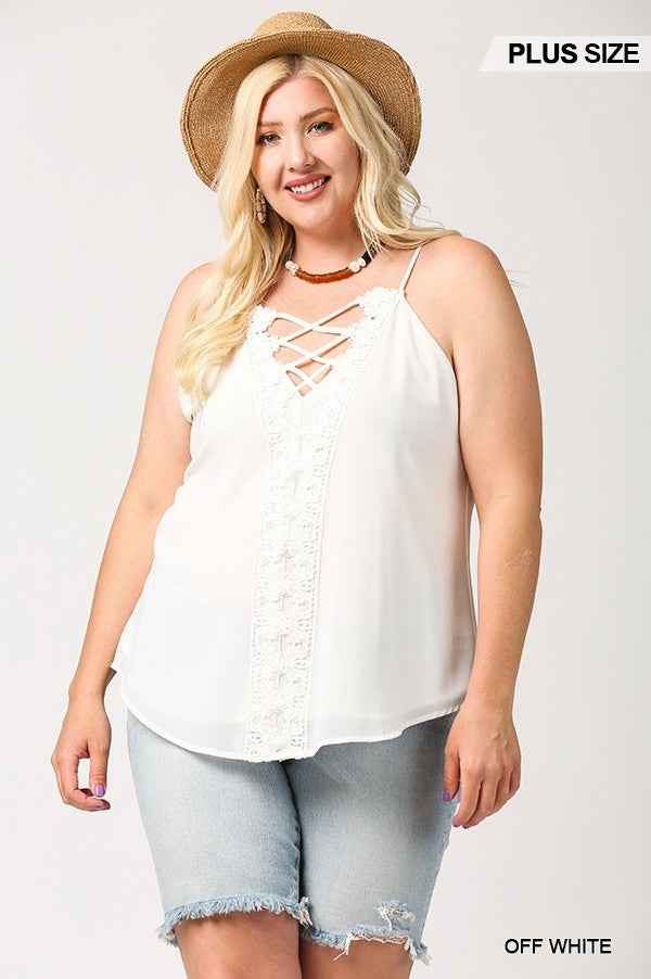 Plus Size Plunging V-neckline Lattice Top With Scalloped Lace β Stylish & Comfortable β menβs fashion, stylish and versatile