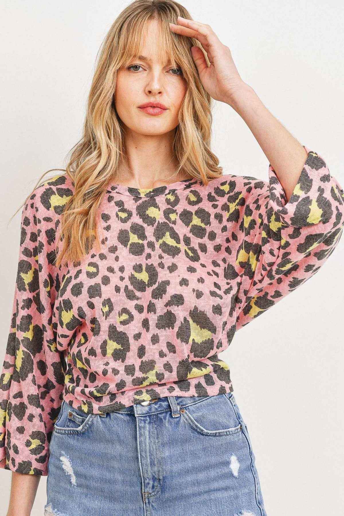 Sale - Leopard Knit Back Opened Short Sleeve Top – On Sale Now