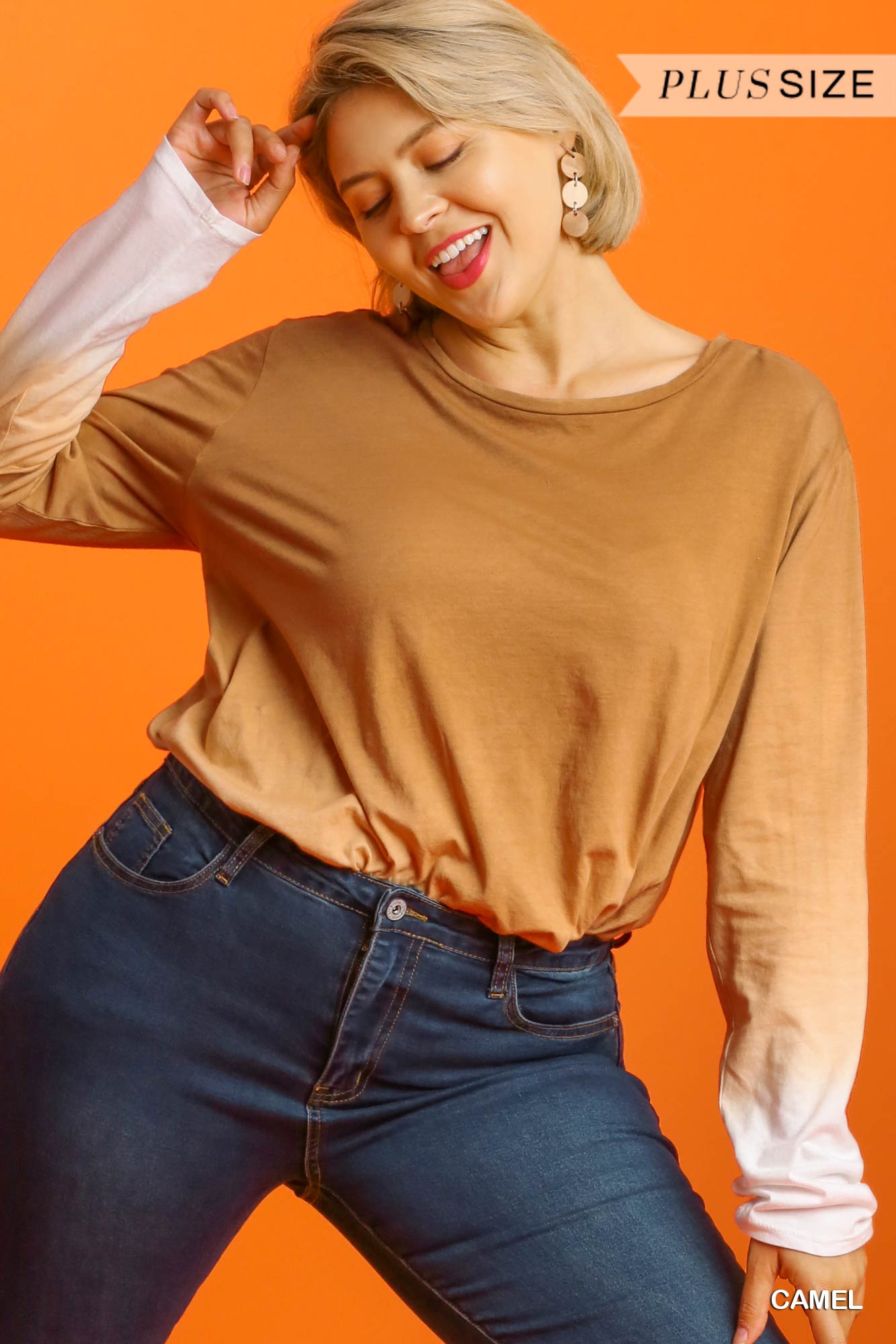 Plus Size Ombre Print Long Sleeve Top With Gathered Front Detail And Raw Hem β Stylish & Comfortable β menβs fashion, stylish and versatile