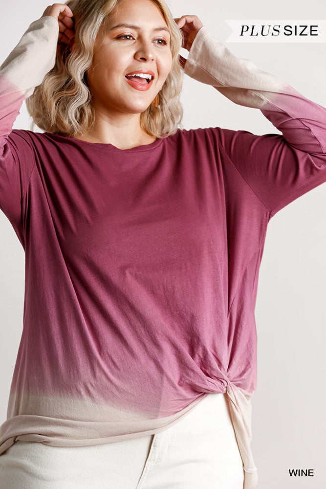 Plus Size Ombre Print Long Sleeve Top With Gathered Front Detail And Raw Hem β Stylish & Comfortable β menβs fashion, stylish and versatile