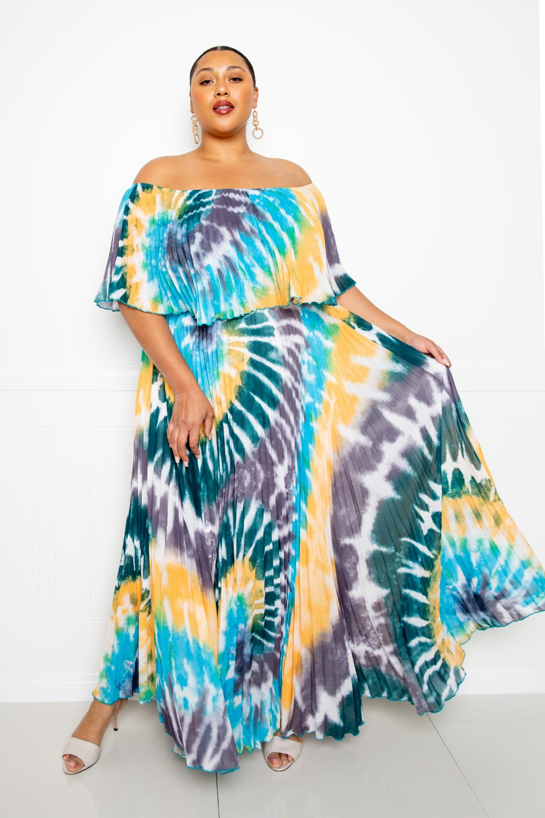 Plus Size Tie Dye Off Shoulder Pleated Maxi Dress β Stylish & Comfortable β menβs fashion, stylish and versatile