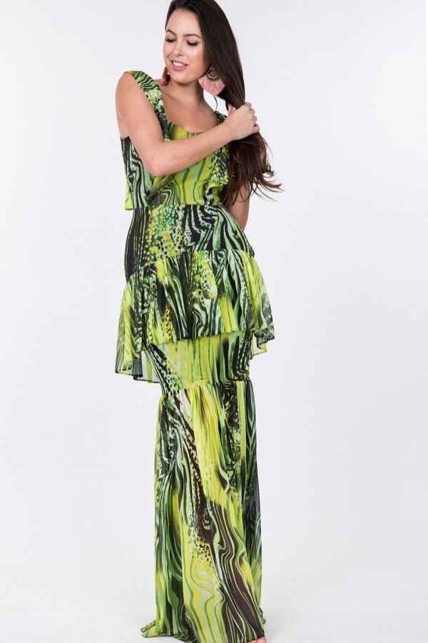 Sale - Ruffle Sleeve Tiered Bottom Print Long Dress – On Sale Now