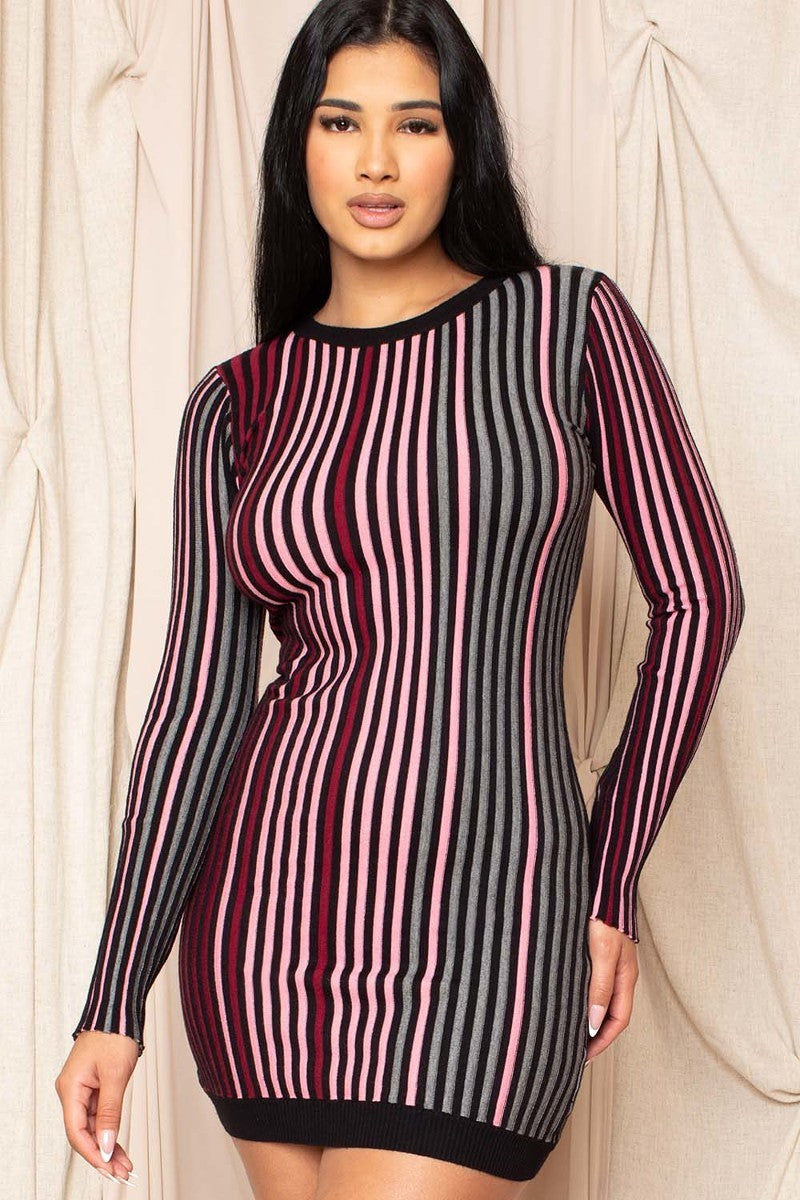 Sale - Multi-color Striped Ribbed Dress – On Sale Now