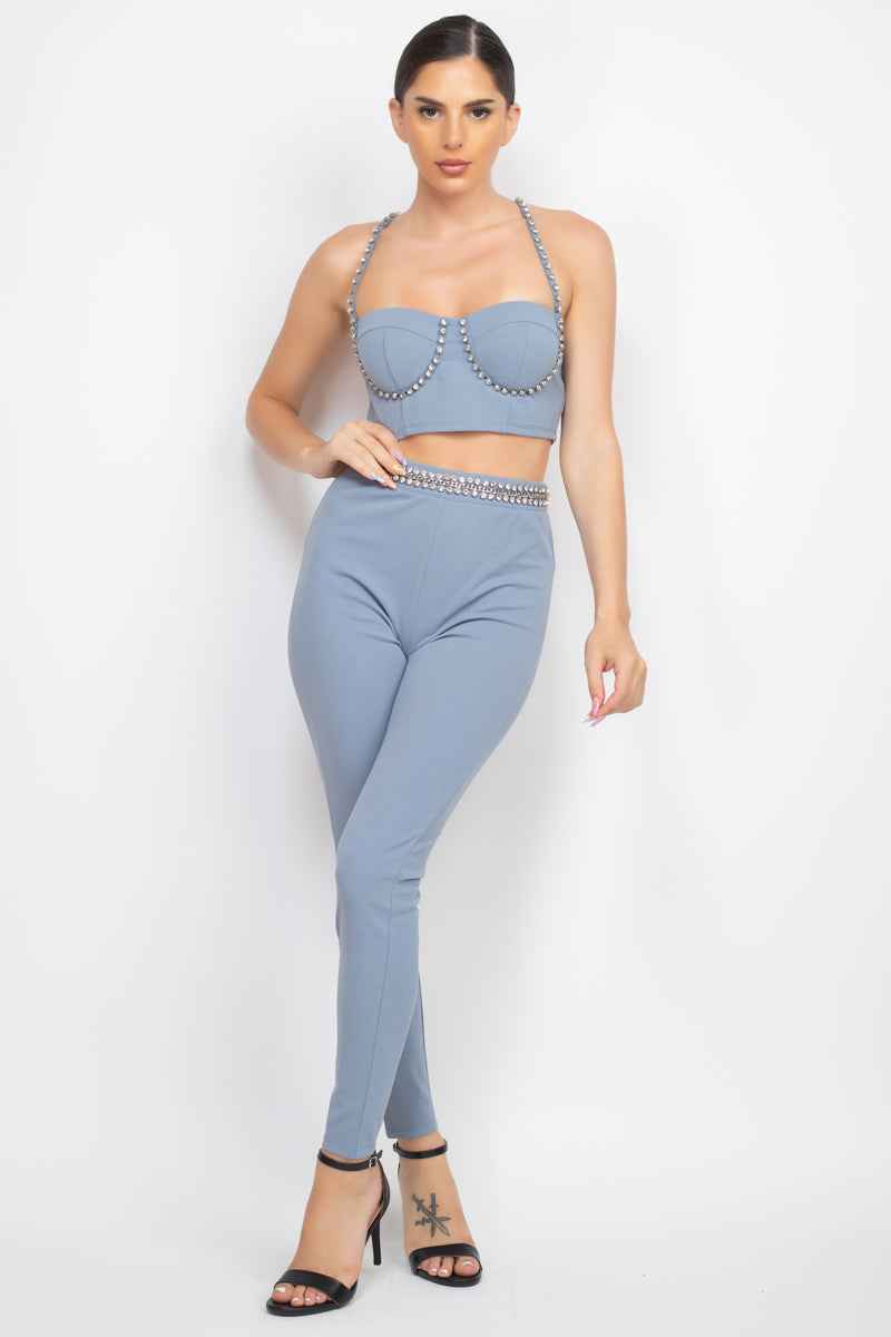 Sale - Stone Embellished Top And Pants Set – On Sale Now