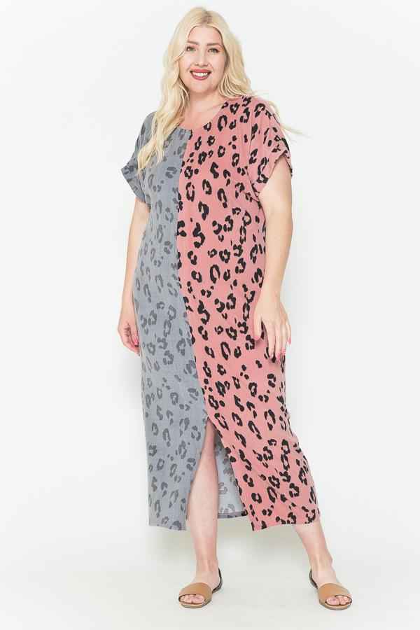 Plus Size Front Slit Dolman Leopard Print Maxi Dress – Stylish & Comfortable – men’s fashion, stylish and versatile