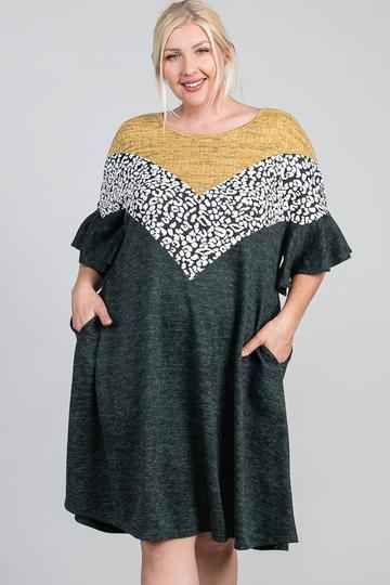 Plus Size Ruffled Sleeve A Line Hidden Pocket Color Block Dress β Stylish & Comfortable β menβs fashion, stylish and versatile