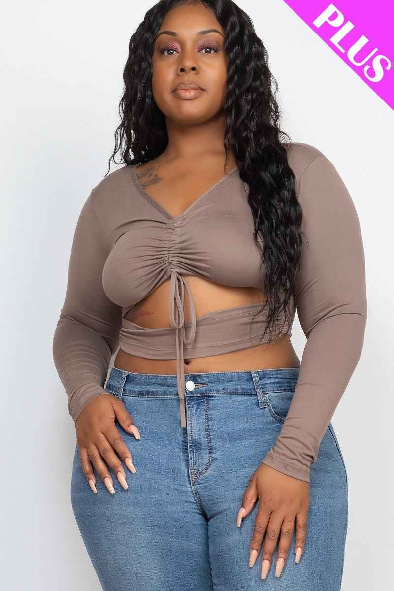 Plus Size Drawstring Ruched Cutout Crop Top β Stylish & Comfortable β menβs fashion, stylish and versatile