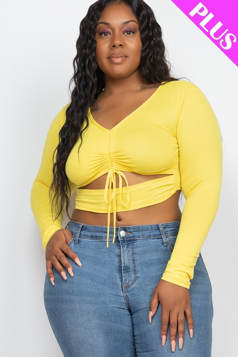 Plus Size Drawstring Ruched Cutout Crop Top β Stylish & Comfortable β menβs fashion, stylish and versatile