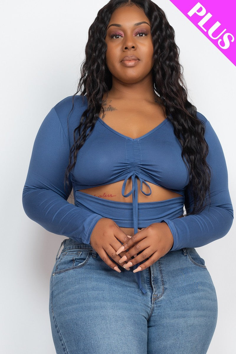 Plus Size Drawstring Ruched Cutout Crop Top β Stylish & Comfortable β menβs fashion, stylish and versatile