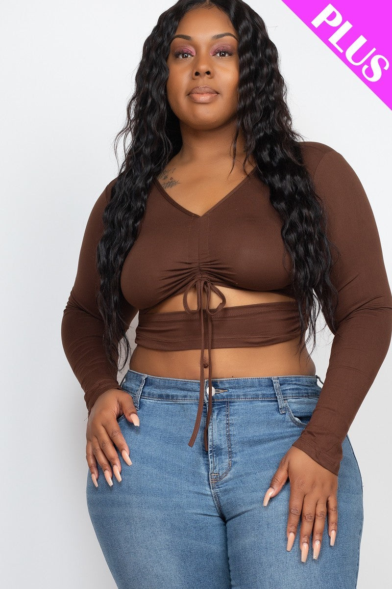 Plus Size Drawstring Ruched Cutout Crop Top – Stylish & Comfortable – men’s fashion, stylish and versatile