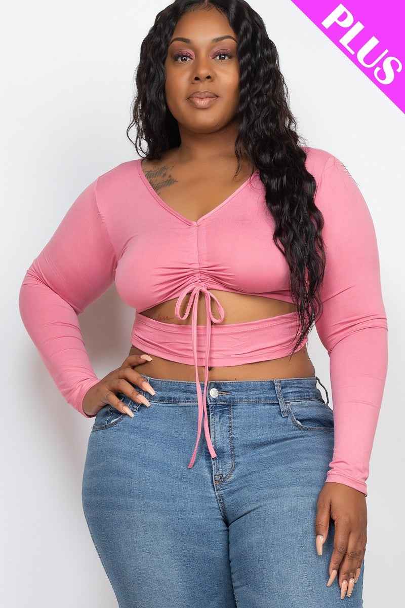 Plus Size Drawstring Ruched Cutout Crop Top – Stylish & Comfortable – men’s fashion, stylish and versatile