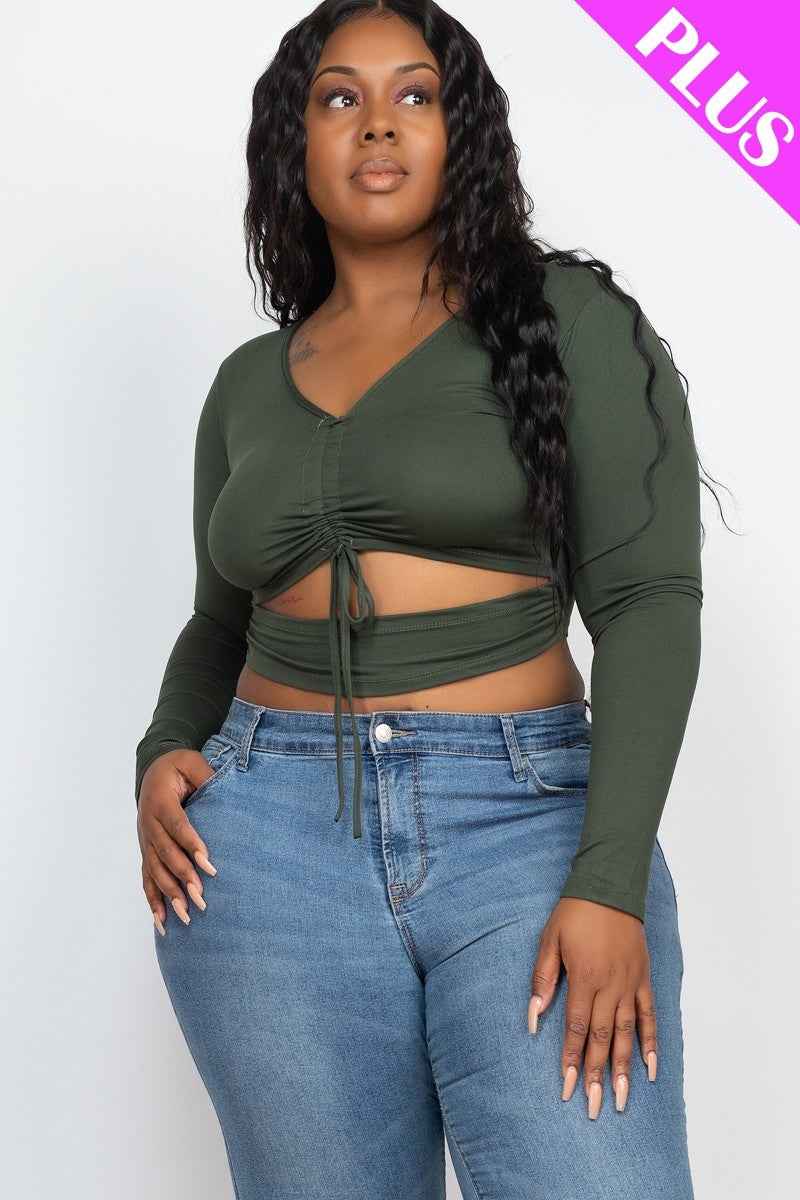 Plus Size Drawstring Ruched Cutout Crop Top – Stylish & Comfortable – men’s fashion, stylish and versatile