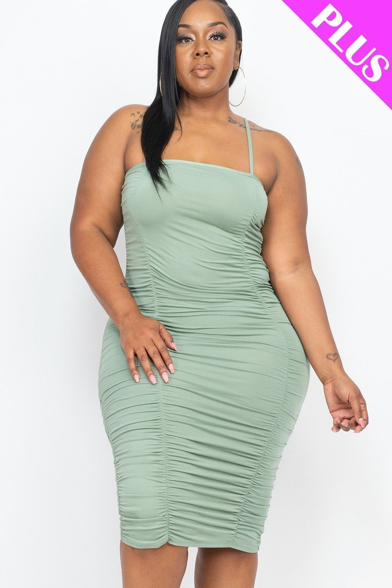 Plus Size Double Ruched Front And Ruched Back Detail Mini Dress β Stylish & Comfortable β menβs fashion, stylish and versatile