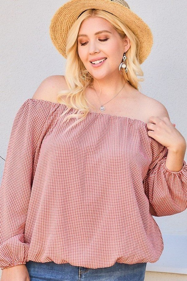 Plus Size Off Shoulder Long Bubble Sleeve Plaid Top β Stylish & Comfortable β menβs fashion, stylish and versatile