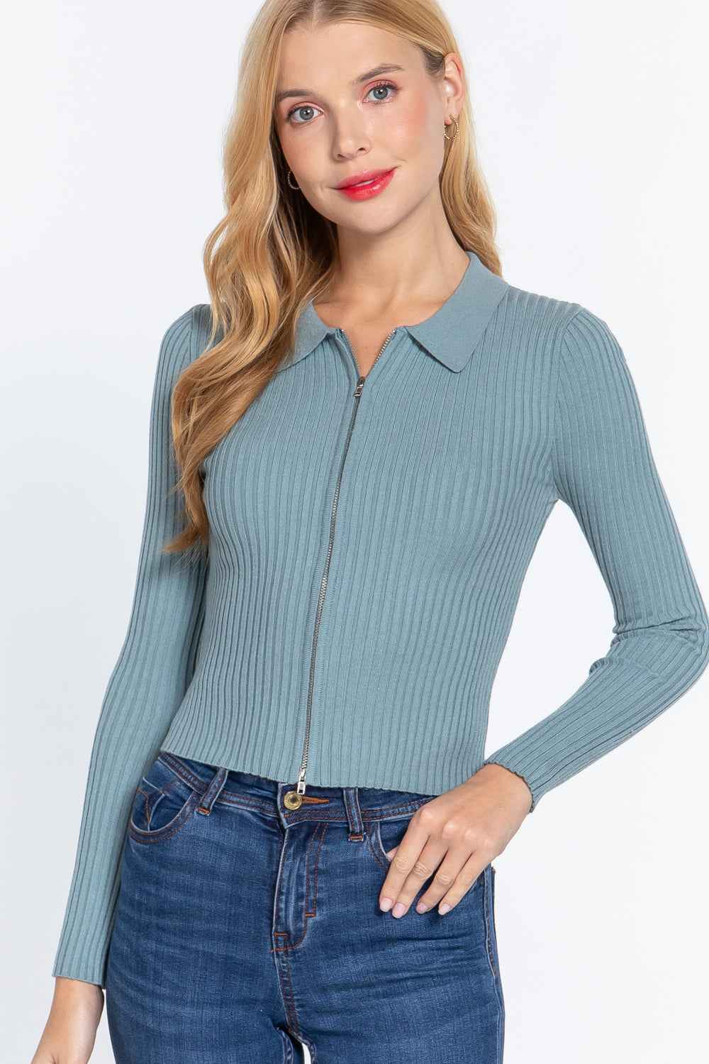 Sale - Notched Collar Zippered Sweater – On Sale Now