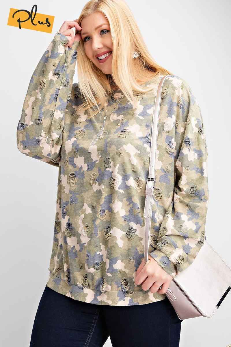Plus Size Long Sleeve Distressed Printed Rayon Pullover Top β Stylish & Comfortable β menβs fashion, stylish and versatile