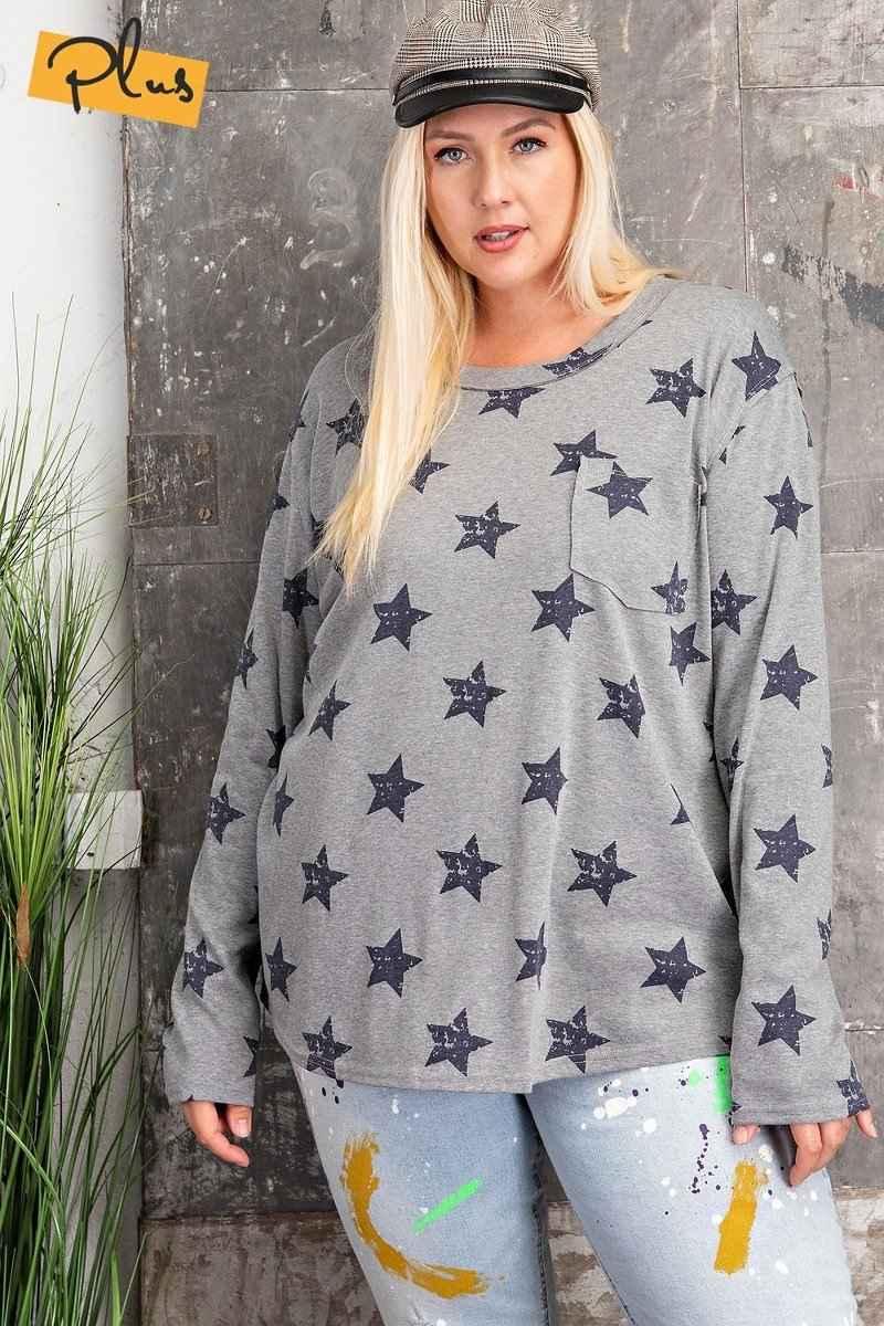 Plus Size Star Printed Poly Rayon Loose Fit Top – Stylish & Comfortable – men’s fashion, stylish and versatile