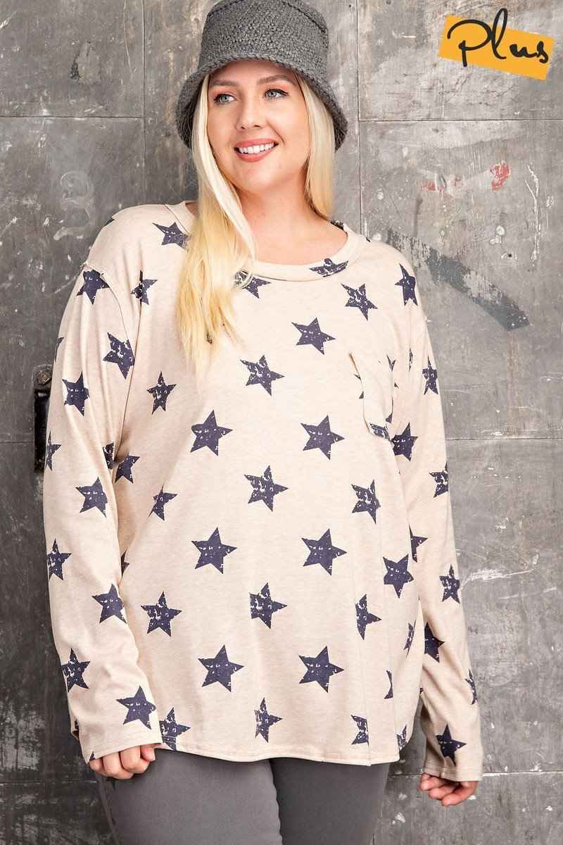 Plus Size Star Printed Poly Rayon Loose Fit Top โ Stylish & Comfortable โ menโs fashion, stylish and versatile