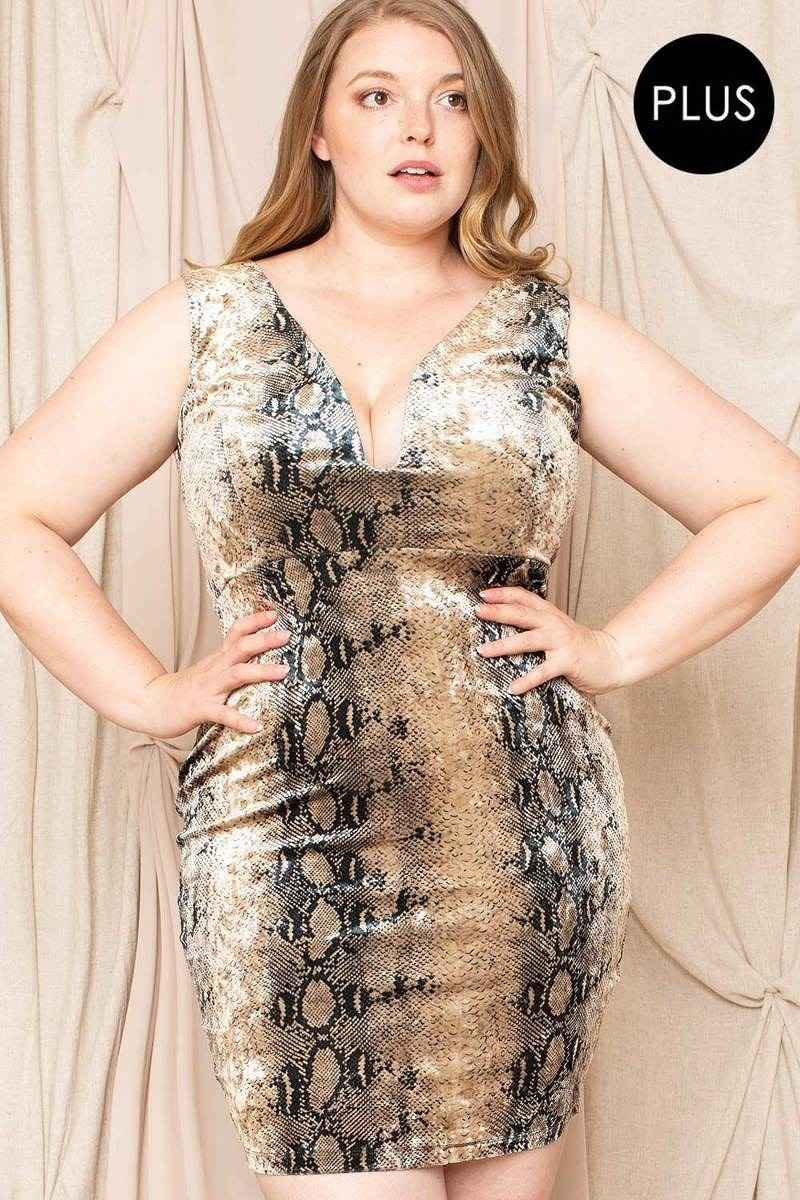 Plus Size Velour Snake Print Plus Mini Dress โ Stylish & Comfortable โ menโs fashion, stylish and versatile