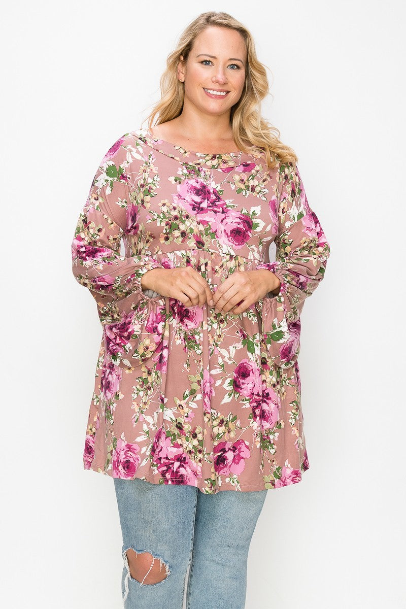 Plus Size Floral, Bubble Sleeve Tunic Top β Stylish & Comfortable β menβs fashion, stylish and versatile