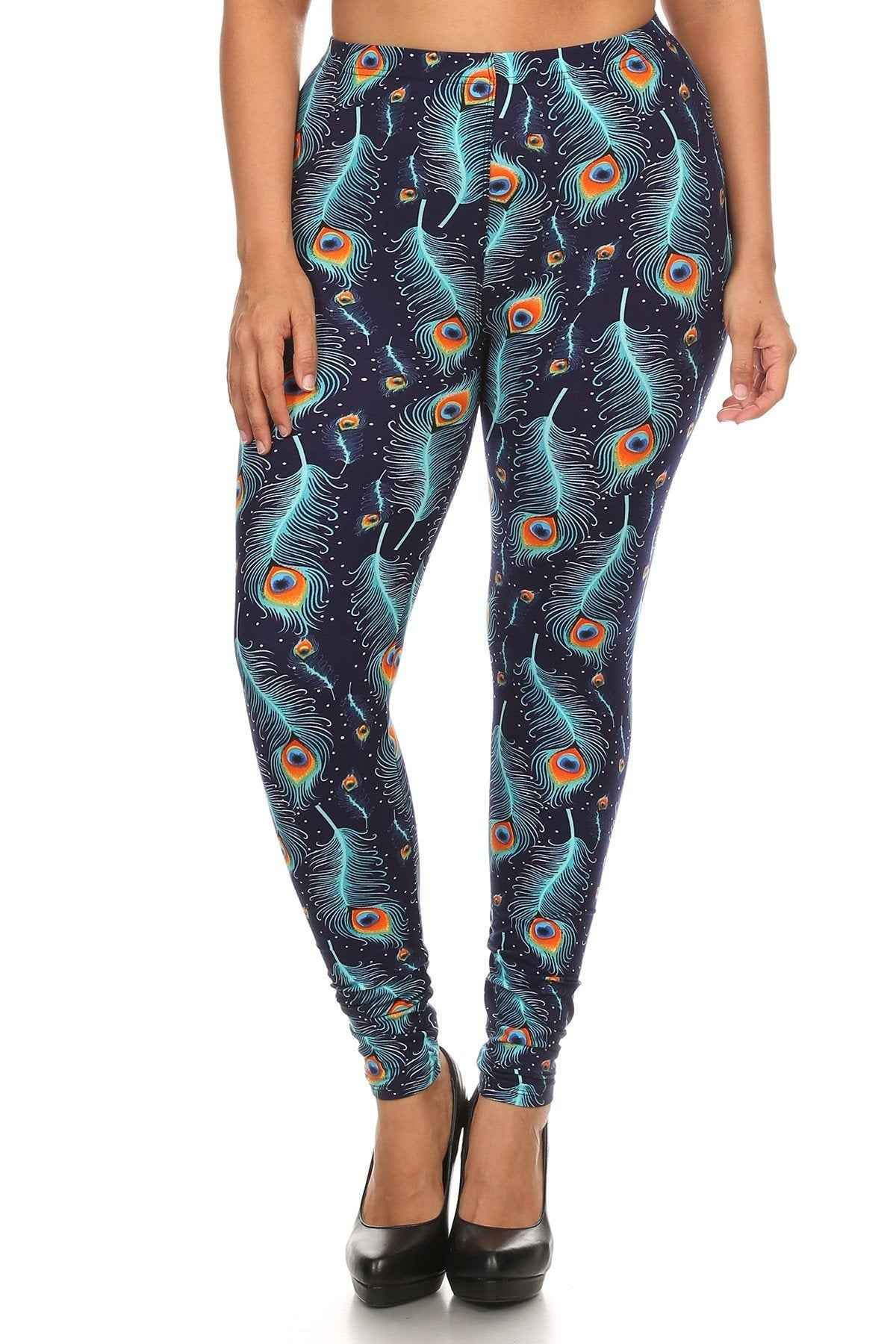 Plus Size Print, Full Length Leggings In A Slim Fitting Style With A Banded High Waist – Stylish & Comfortable – men’s fashion, stylish and versatile