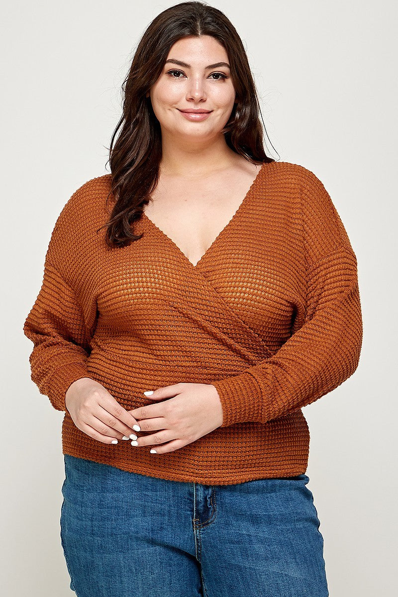 Plus Size Textured Waffle Sweater Knit Top – Stylish & Comfortable – men’s fashion, stylish and versatile