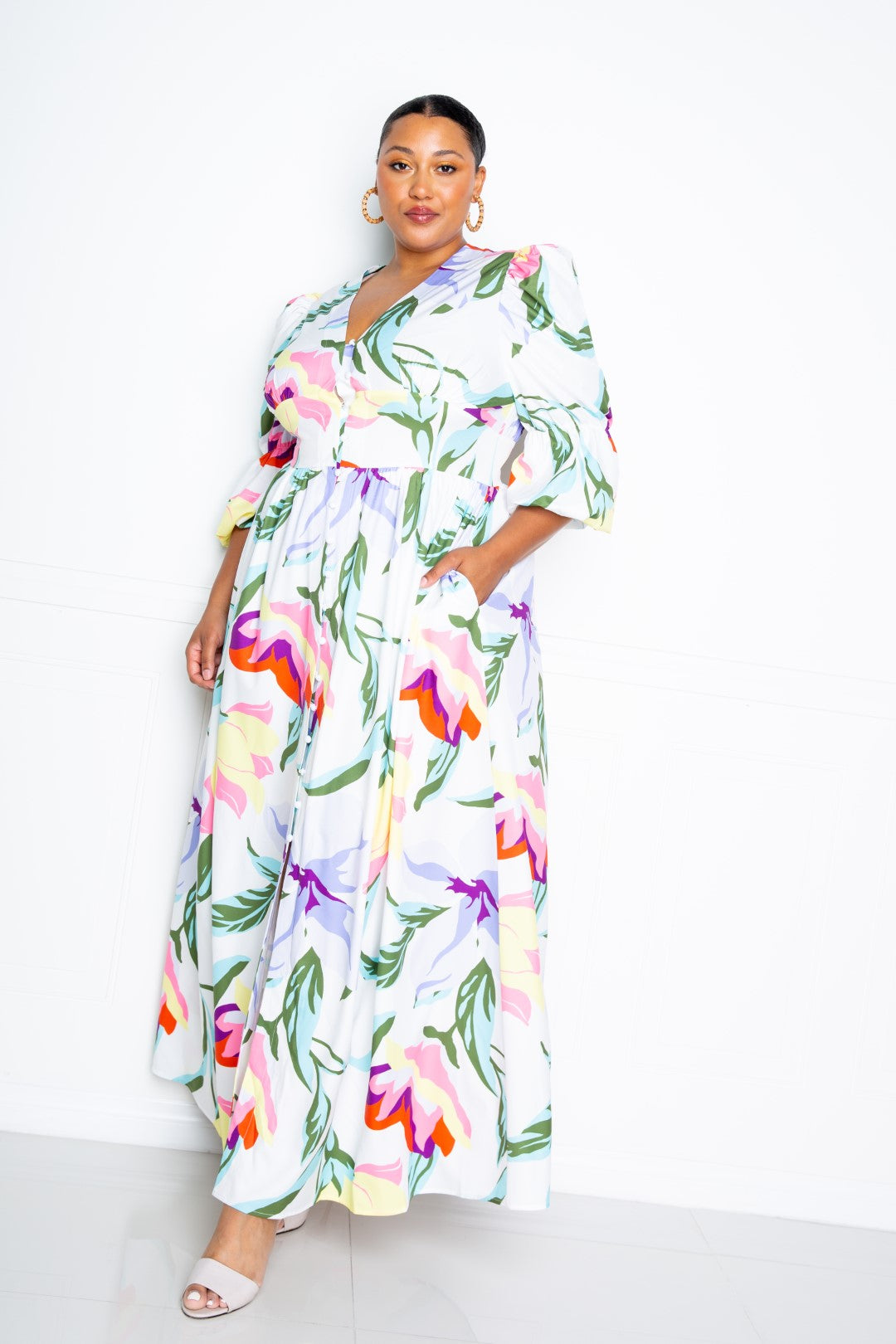 Plus Size Puff Sleeve Button Front Dress β Stylish & Comfortable β menβs fashion, stylish and versatile