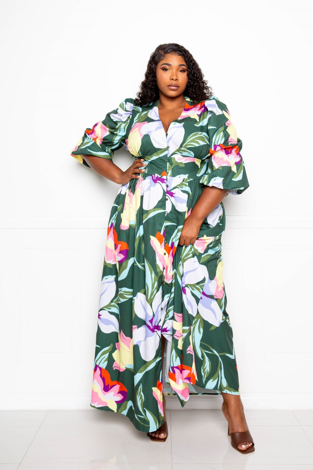 Plus Size Puff Sleeve Button Front Dress โ Stylish & Comfortable โ menโs fashion, stylish and versatile