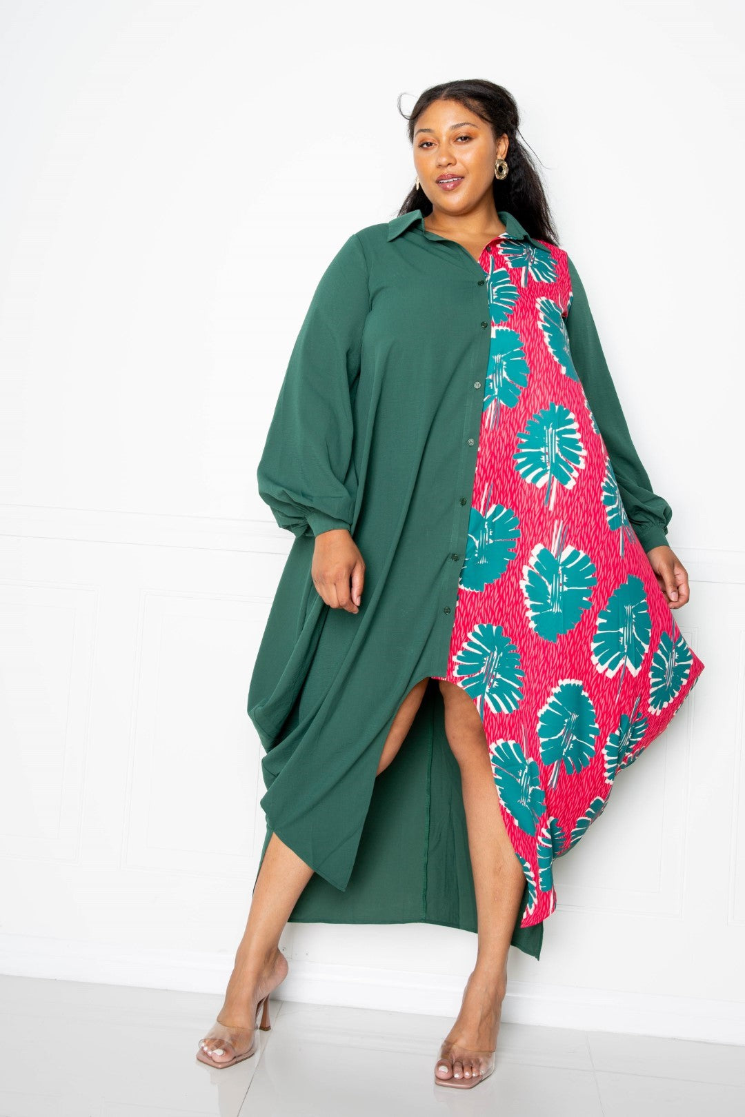 Plus Size Print Drapy Shirt Maxi Dress β Stylish & Comfortable β menβs fashion, stylish and versatile