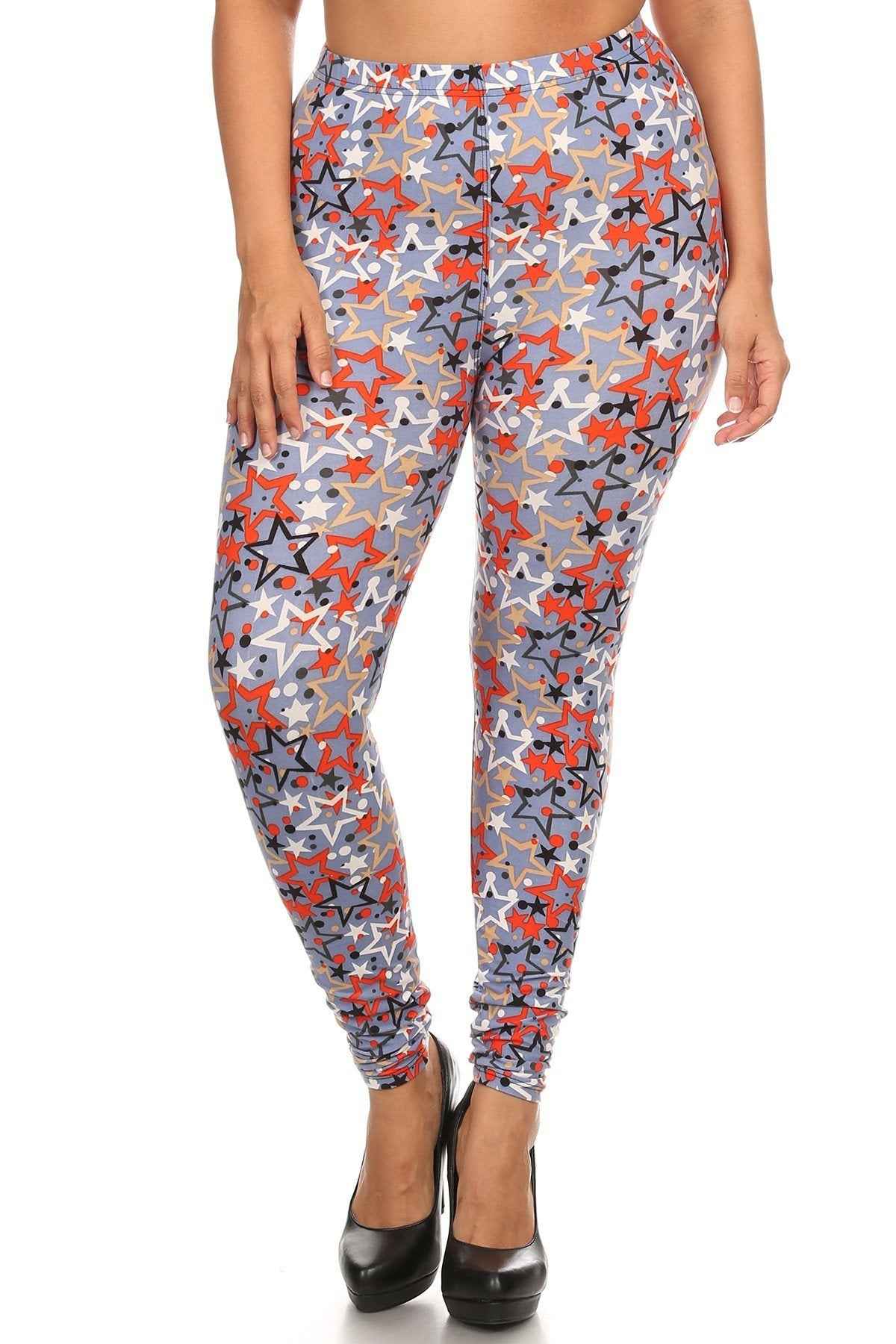 Plus Size Star Print, Full Length Leggings In A Slim Fitting Style With A Banded High Waist β Stylish & Comfortable β menβs fashion, stylish and versatile