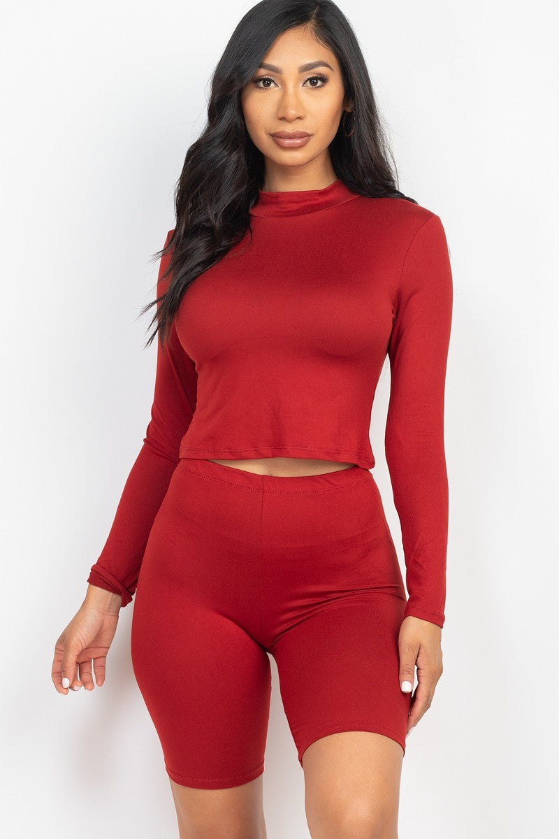 Sale - Mock Neck Top & Biker Shorts Set – On Sale Now