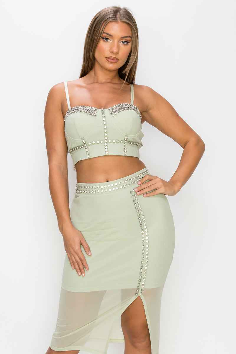 Sale - Studded Stone Cami Top & Slit Mini Skirts Set – On Sale Now